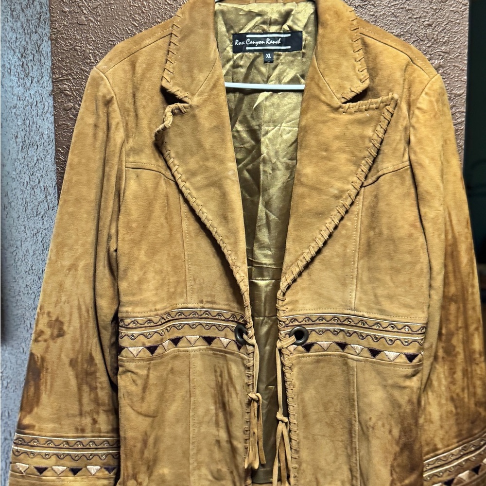 Tan Suede Jacket with Tribal Accents